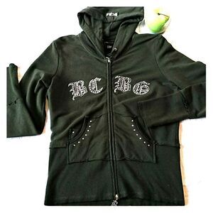 BCBG Y2K  Women Olive Green Bling green hooded jacket sz L